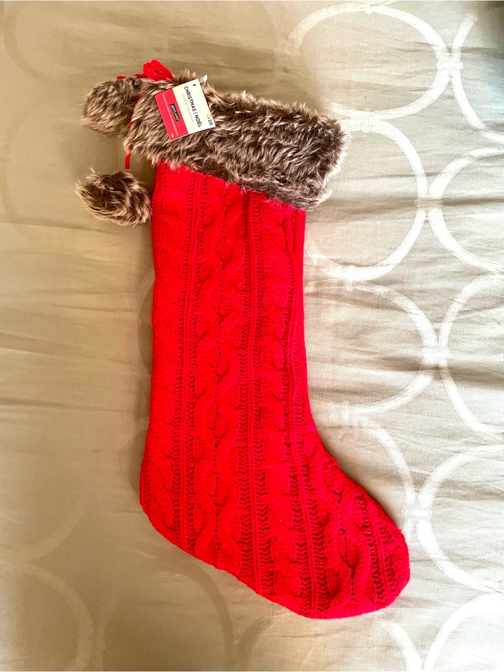 Ashland Red Cable Knit Christmas Stocking with Faux Fur Cuff